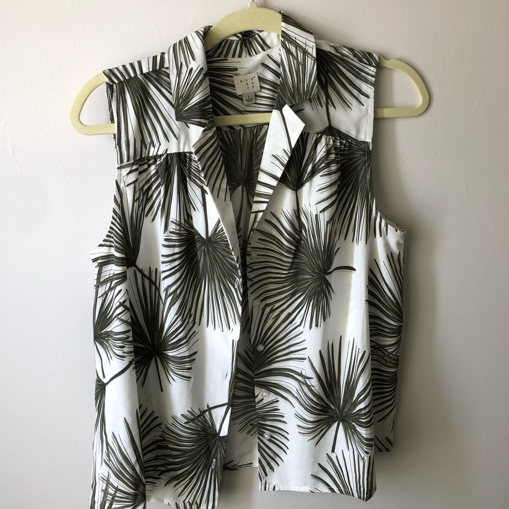 Tropical light silk button up top.